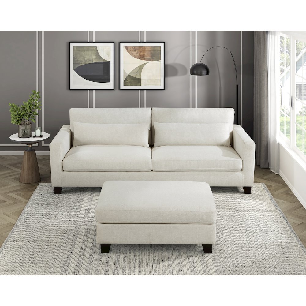 Zeke Textured 2pc Set: Sofa, Ottoman in Ivory. Picture 3
