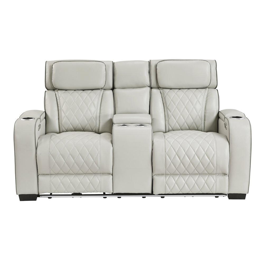 Fairway Faux Leather Power Double Reclining Love Seat in Taupe. Picture 8