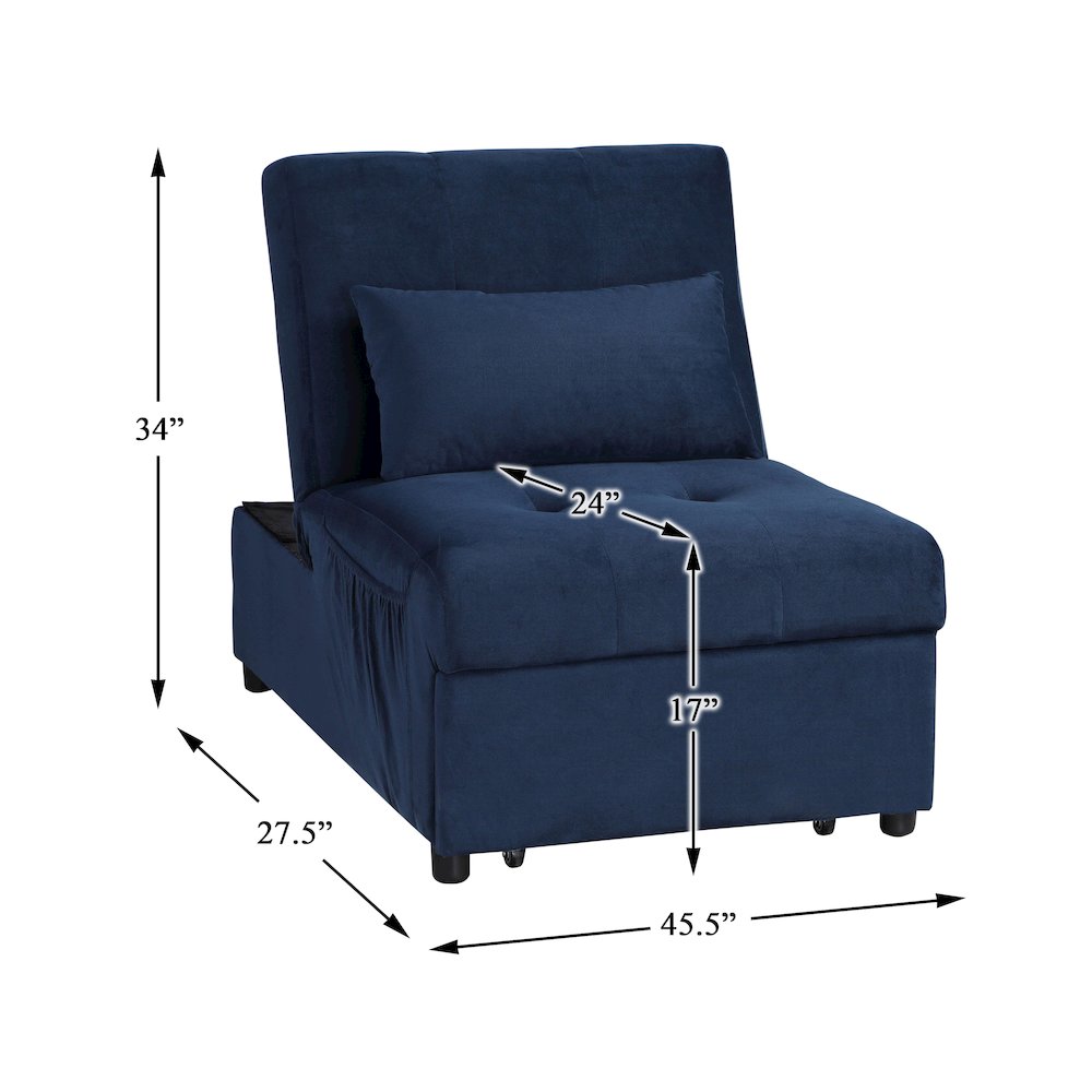 Garrell Velvet Storage Bench with Pull-Out Ottoman in Dark Blue. Picture 9