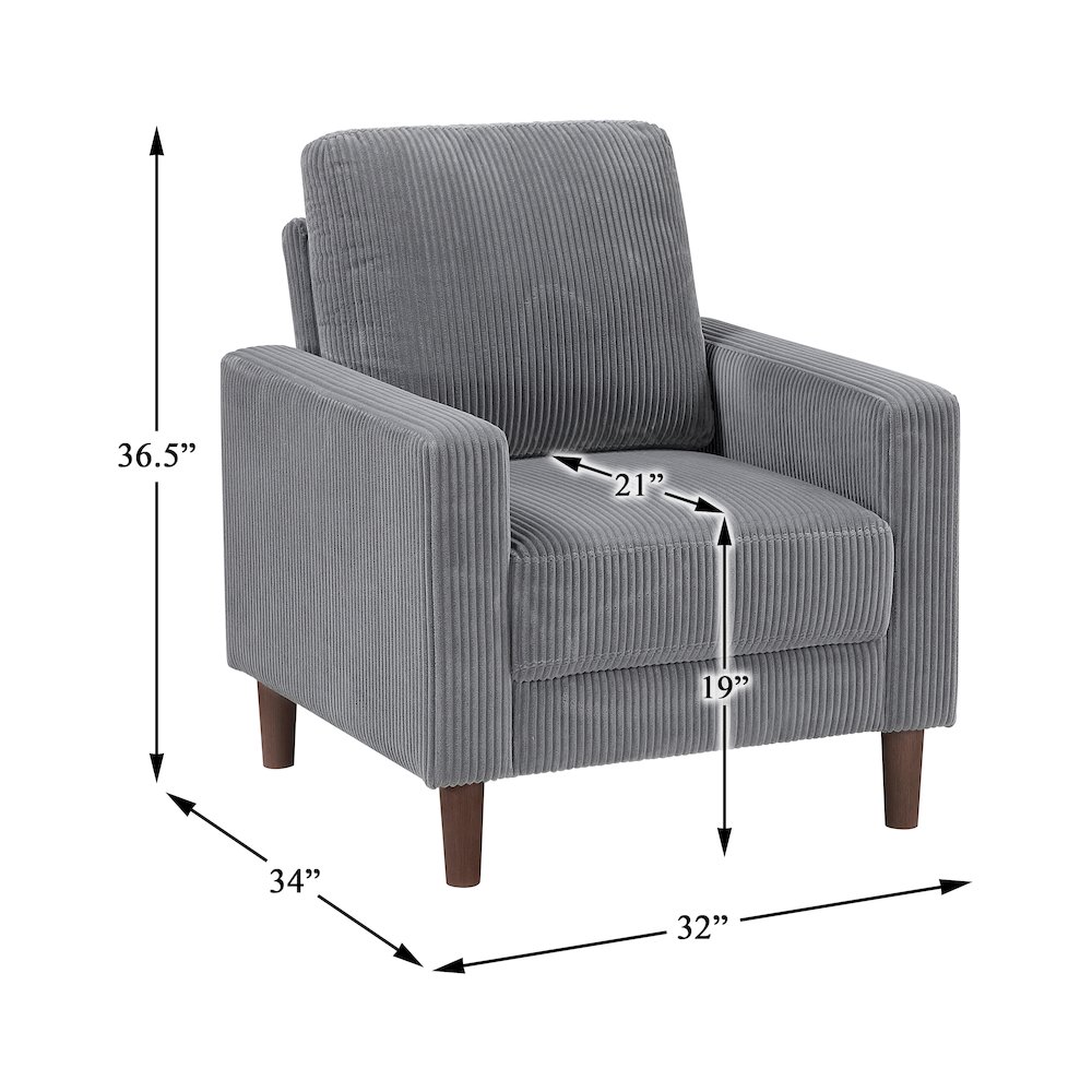 Crandall Corduroy Chair in Gray. Picture 7