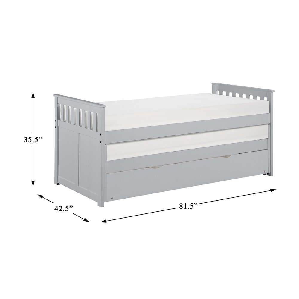 Orion Pine Twin/Twin Bed with Twin Trundle in Gray. Picture 4