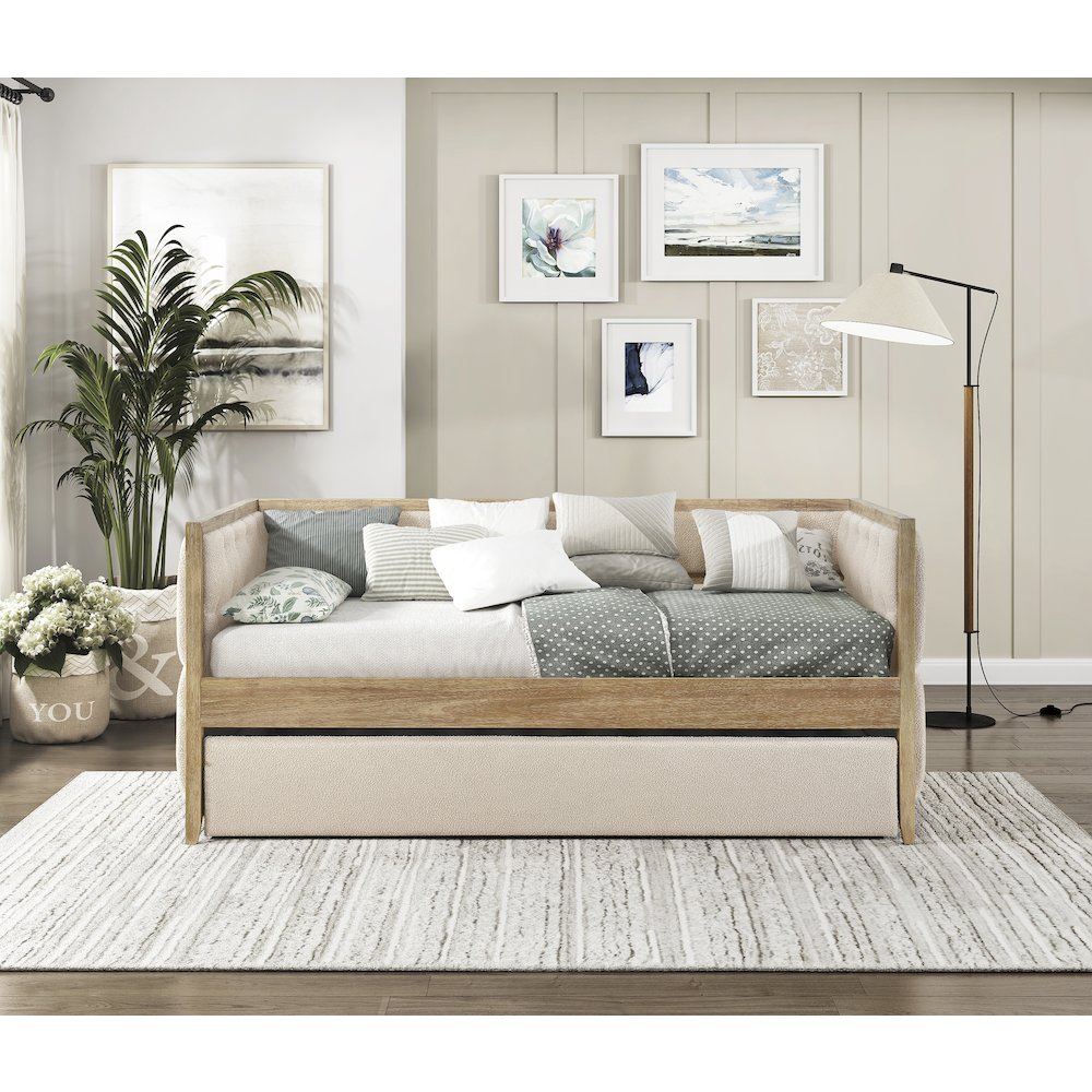 Roseburg Boucle Daybed with Trundle in Beige. Picture 3