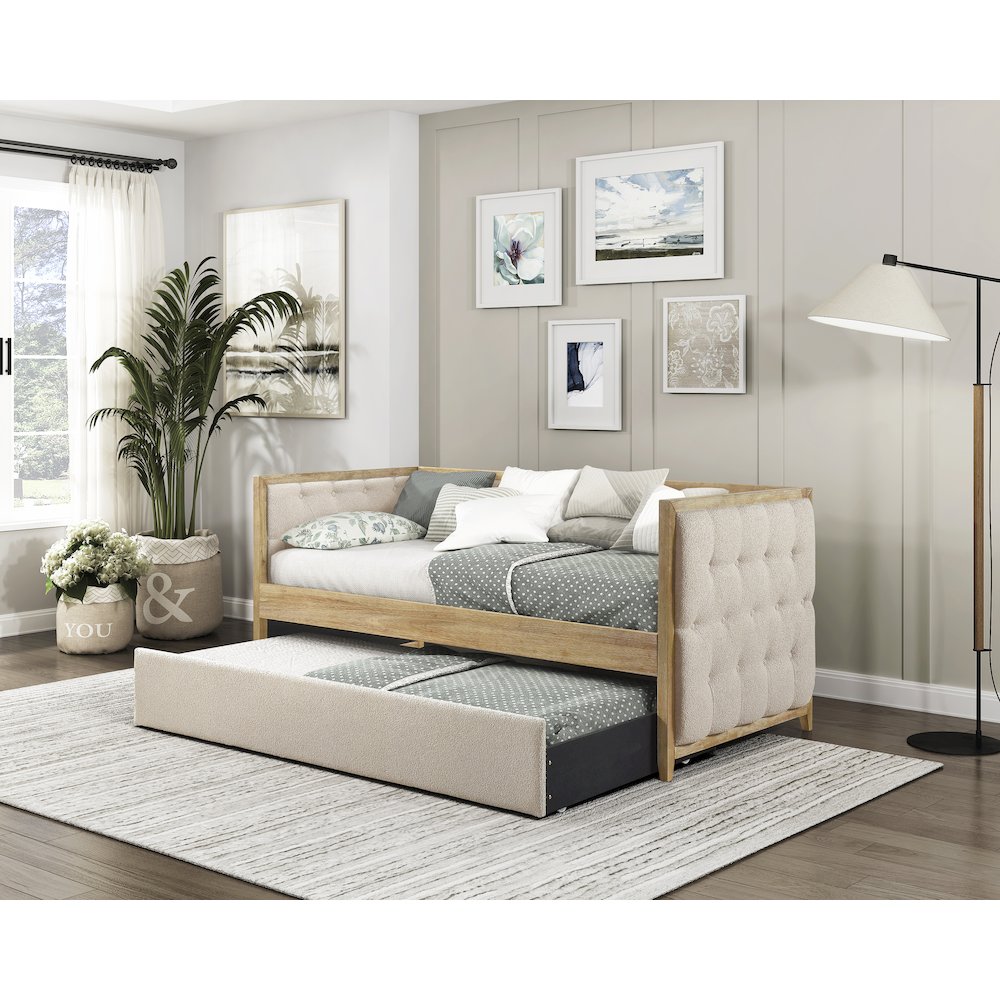 Roseburg Boucle Daybed with Trundle in Beige. Picture 4