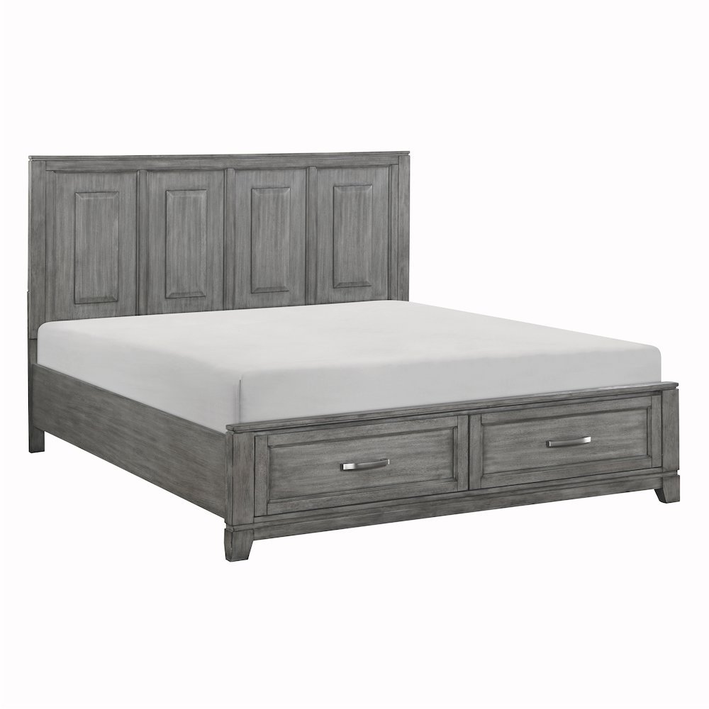 Garretson Acacia CK Platform Bed with Footboard Storage in Gray. Picture 1