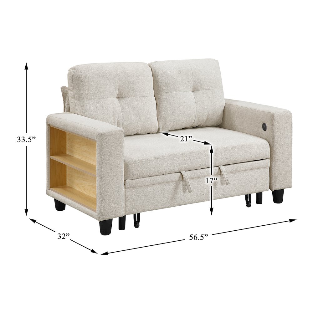 Robinson Boucle Love Seat with Pull-out Bed, Shelves in Beige. Picture 10