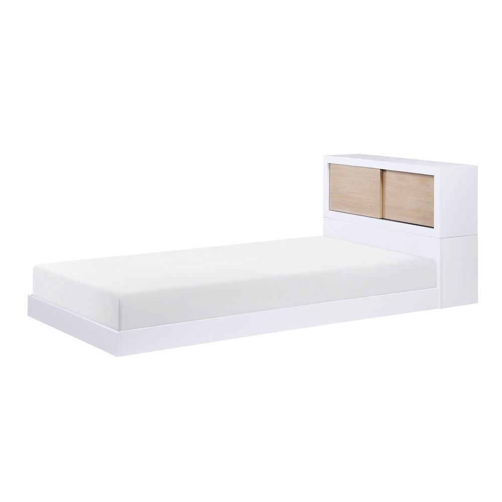 Asker Asian Hardwood Twin Bookcase Bed in 2-Tone (White and Natural). Picture 1