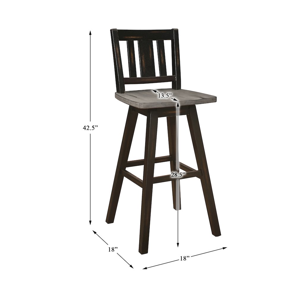 Amsonia Solid Wood Swivel Pub Height Chair, set of 2 in Gray and Black. Picture 4