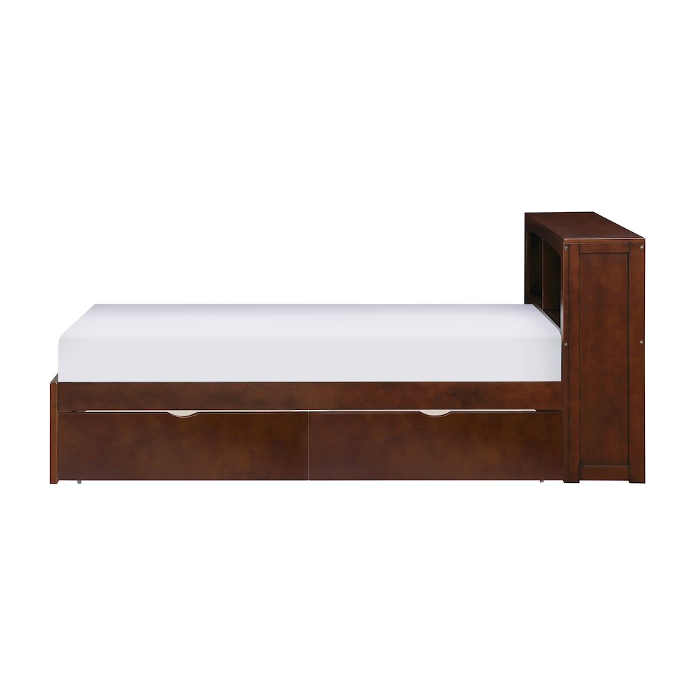 Rowe Pine Twin Bookcase Bed with Storage Boxes in Dark Cherry. Picture 4