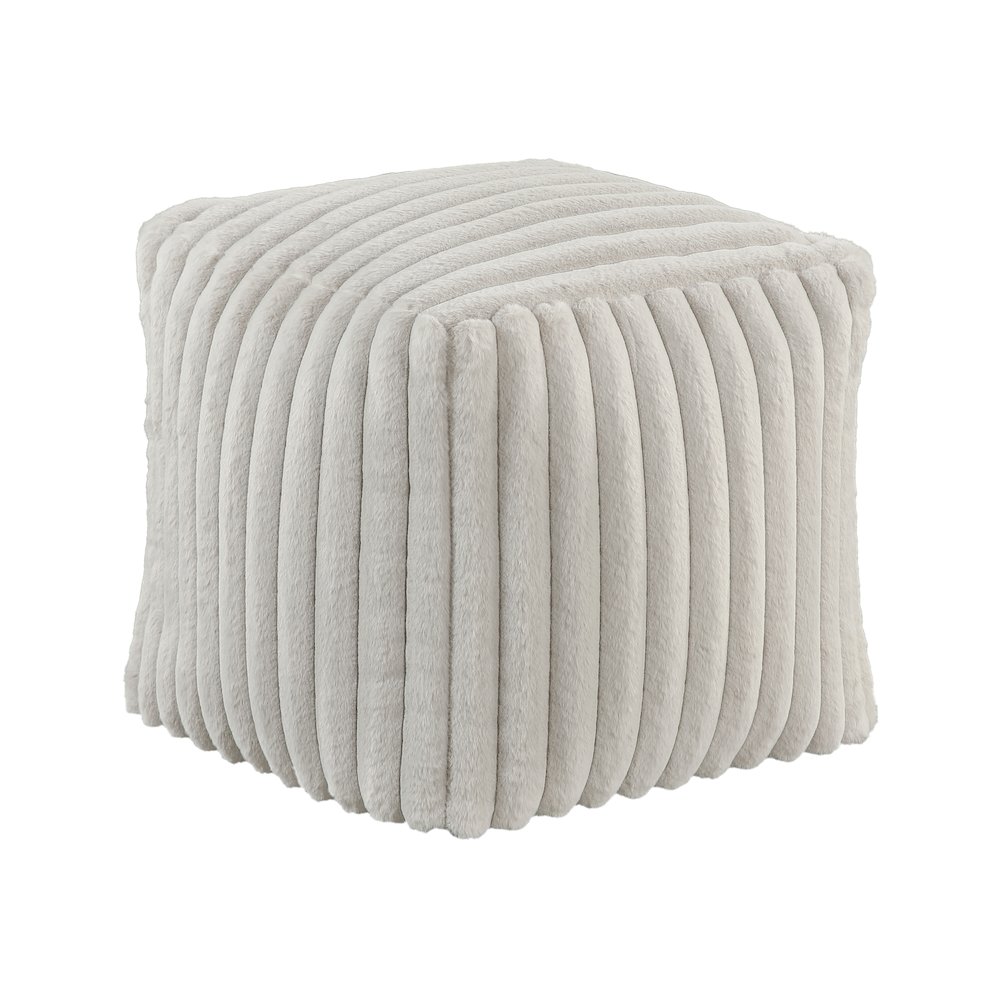 Simpsonville  Corduroy Pouf In Off White. Picture 1