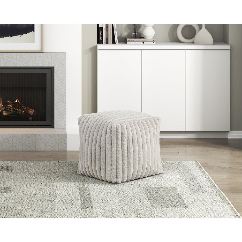 Simpsonville  Corduroy Pouf In Off White. Picture 4