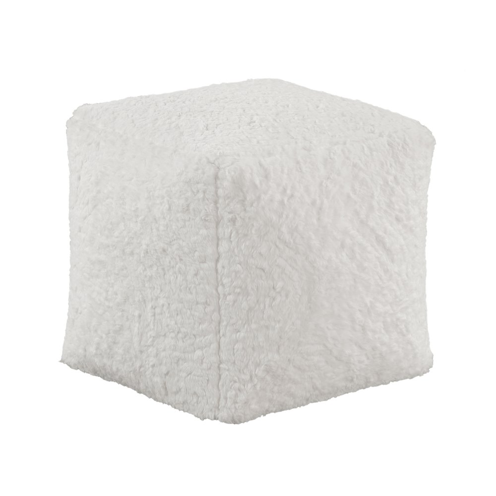 Celina  Fur Pouf In Off White. Picture 1