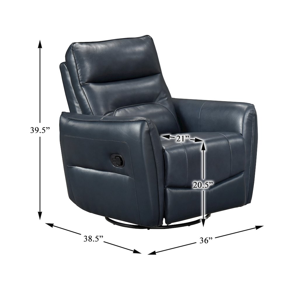 Thomas Leather Swivel Glider Reclining Chair in Dark Blue. Picture 6