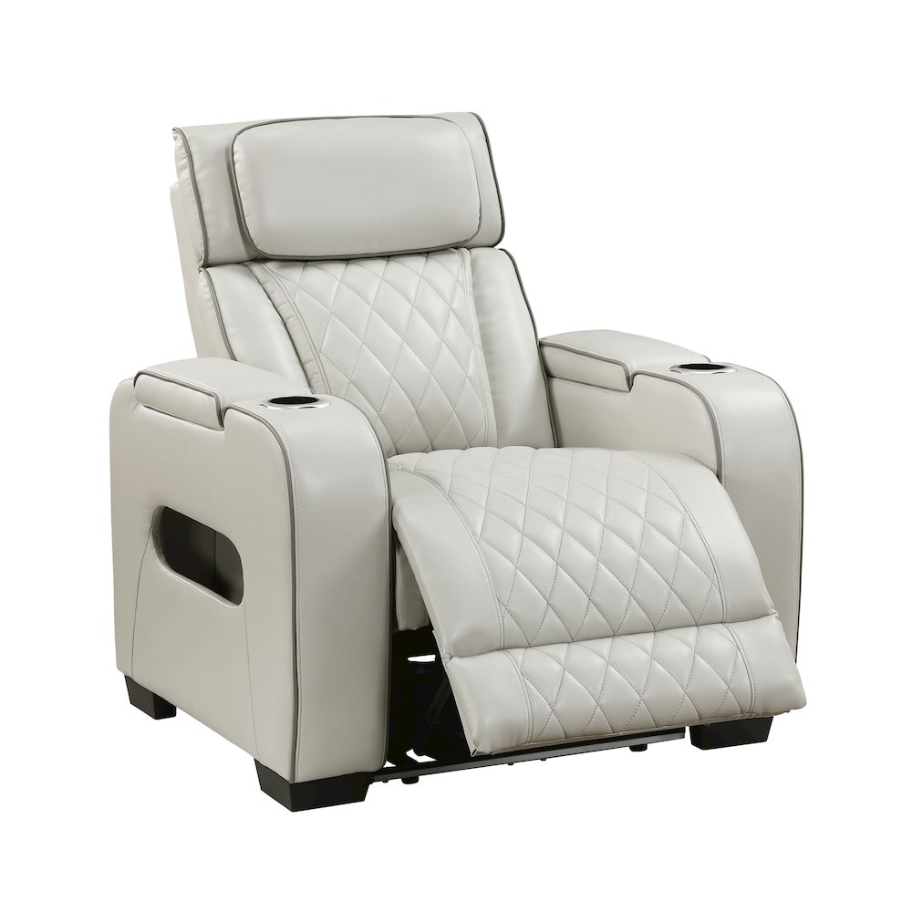 Fairway Faux Leather Power Reclining Chair with Power Headrest in Taupe. Picture 9