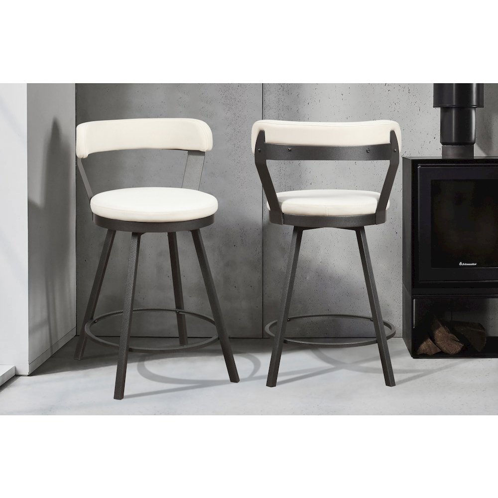 Appert Metal Swivel Counter Height Chair, set of 2 in White. Picture 2