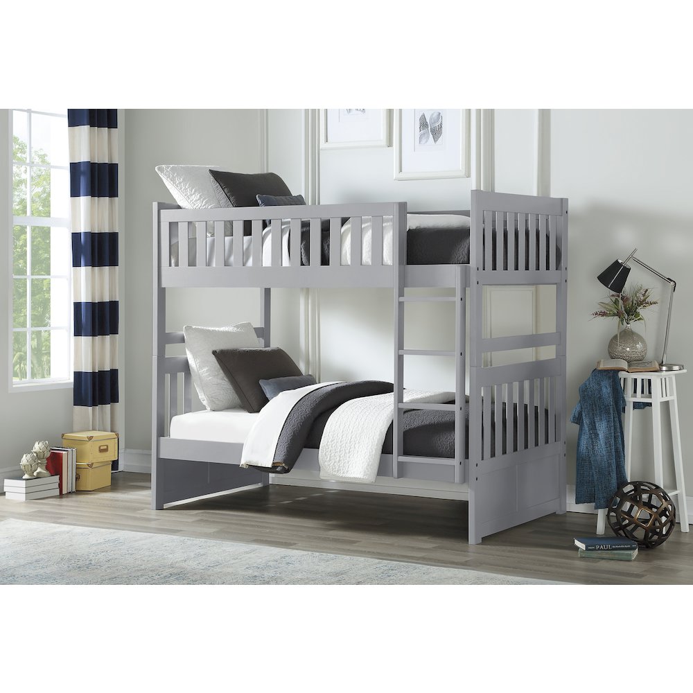Orion Pine Twin Over Twin Bunk Bed in Gray. Picture 2