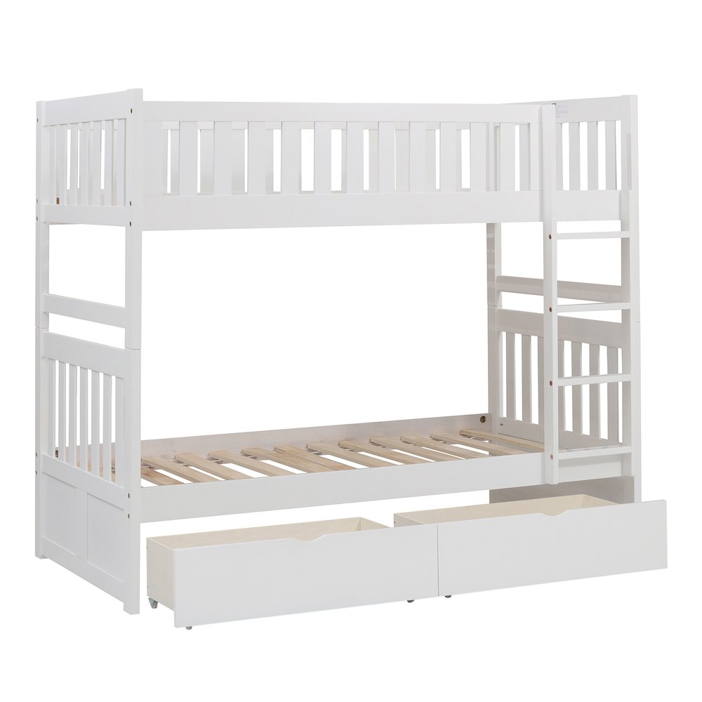 Galen Pine Twin Over Twin Bunk Bed with Storage Boxes in White. Picture 7
