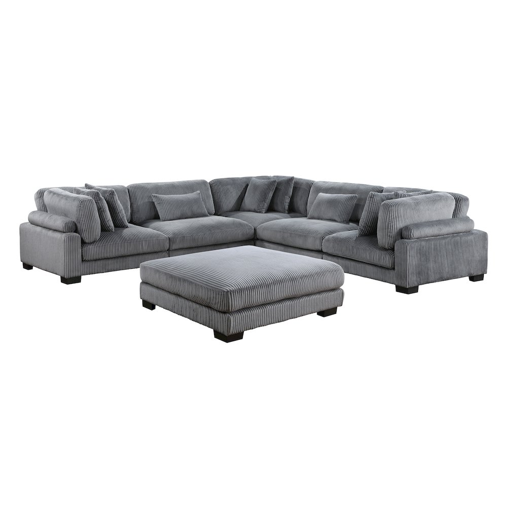 Traverse Corduroy 6-Piece Modular Sectional with Ottoman in Gray. Picture 1