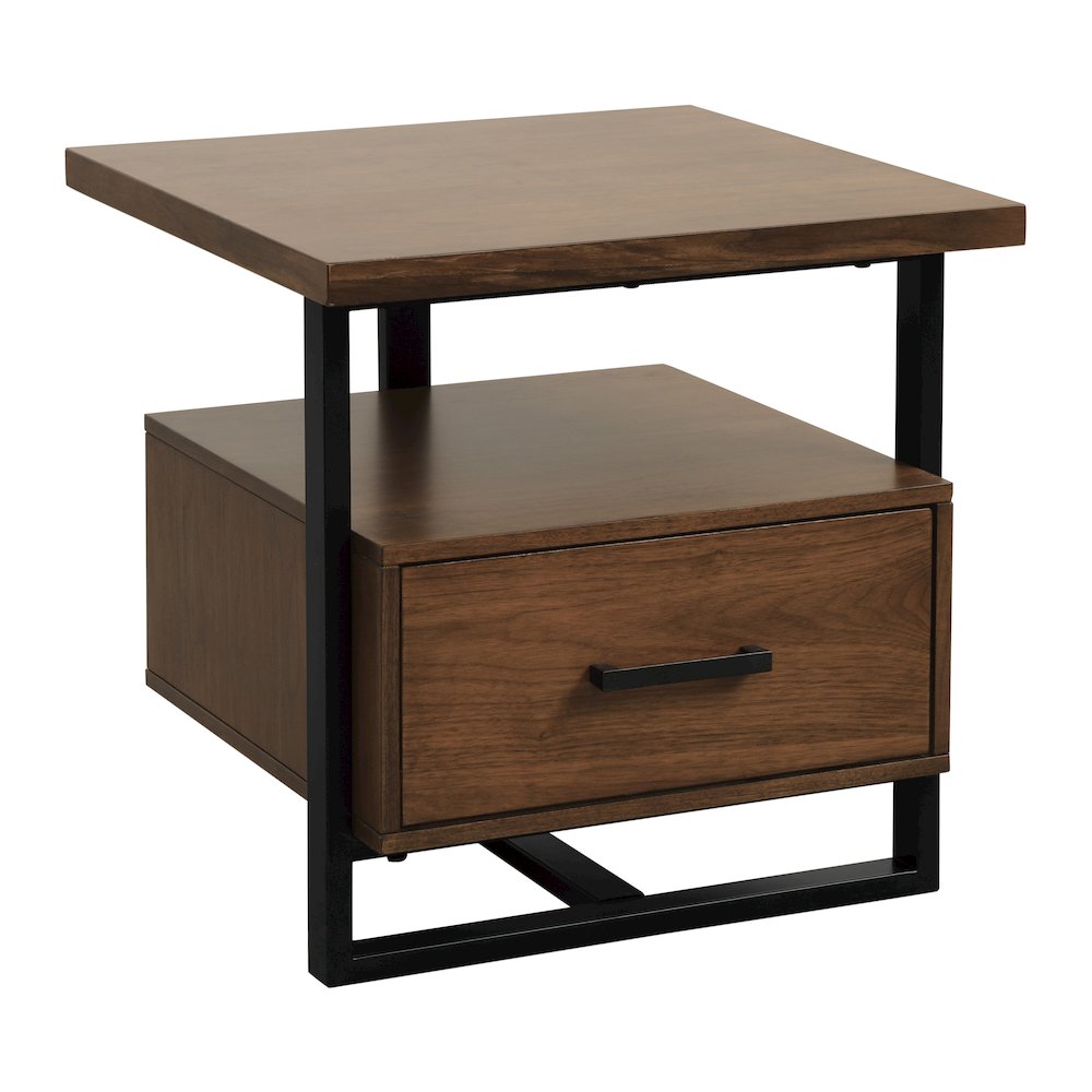 Sedley Asian Hardwood End Table with Functional Drawer in Walnut. Picture 1