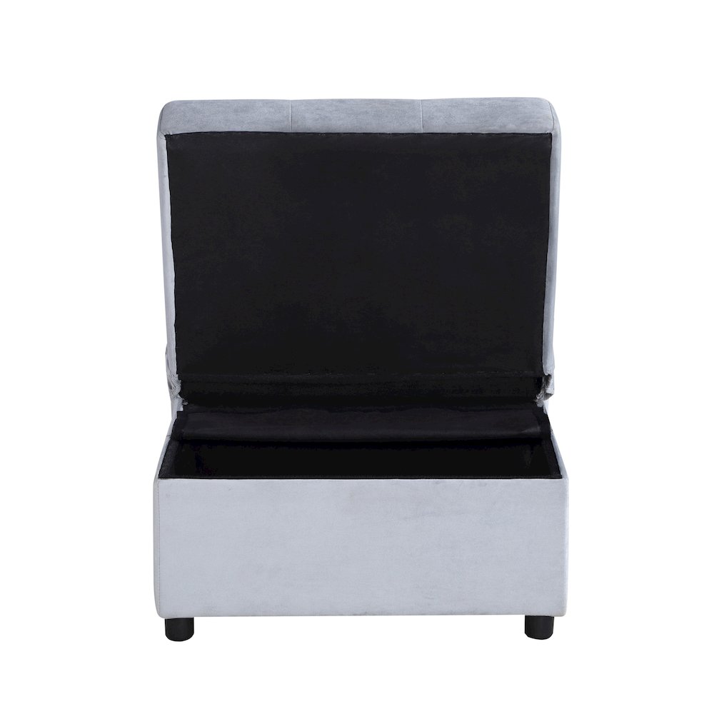 Garrell Velvet Storage Bench with Pull-Out Ottoman in Gray. Picture 7