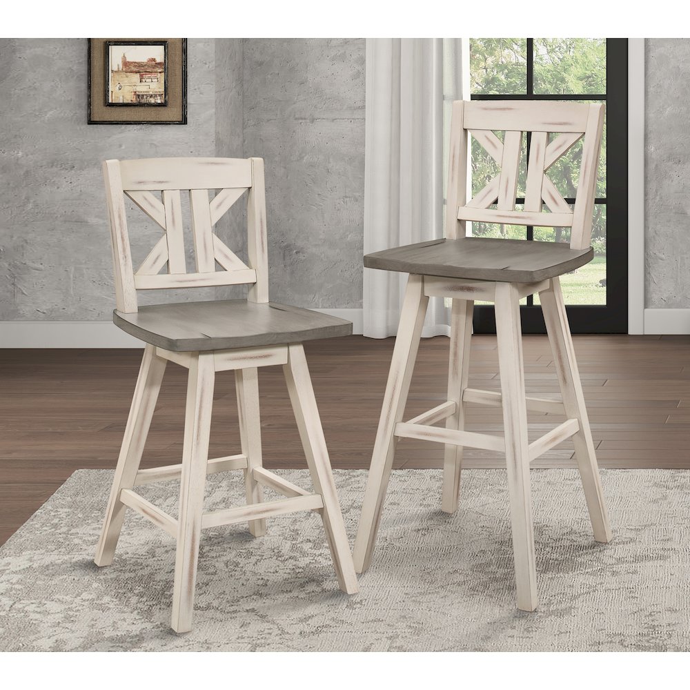 Amsonia Wood Swivel Counter Height Chair, set of 2 in Gray and White. Picture 2
