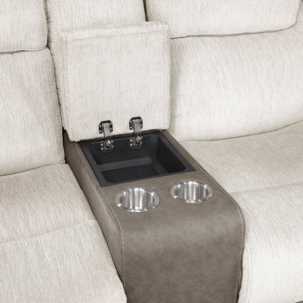 Harriette Chenille Double Reclining Love Seat in Beige. Picture 8