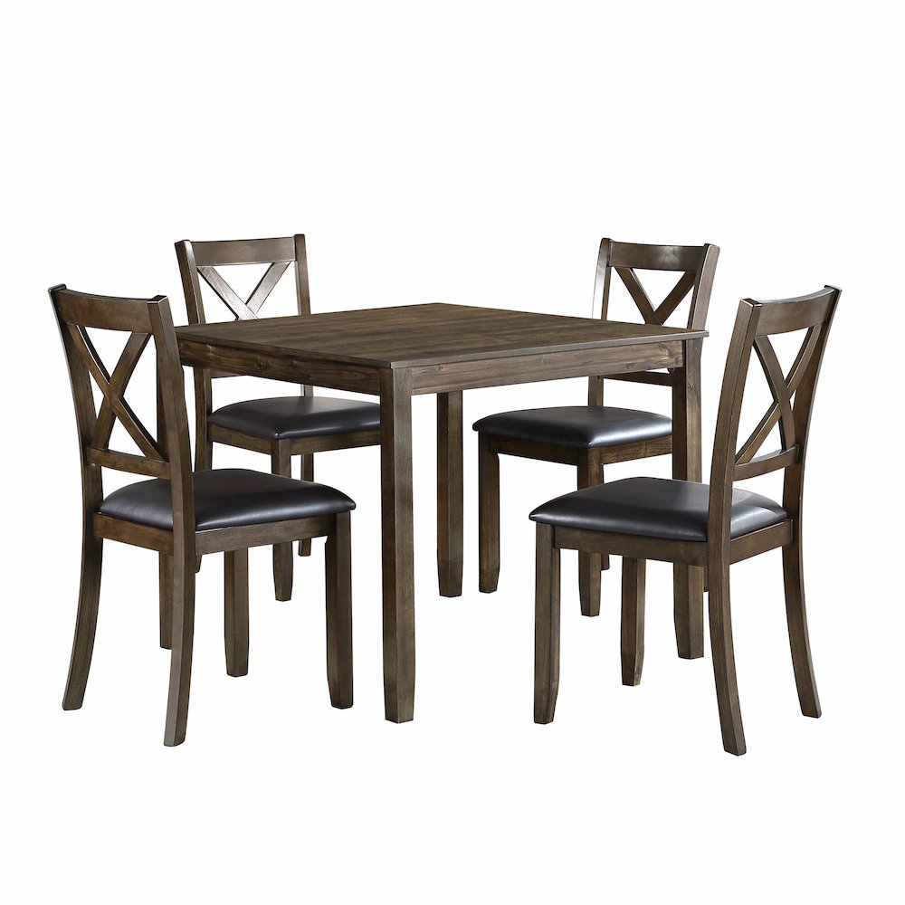 Hazel Faux leather Dining Room Table and Chairs (set of 5) in Dark brown. Picture 1