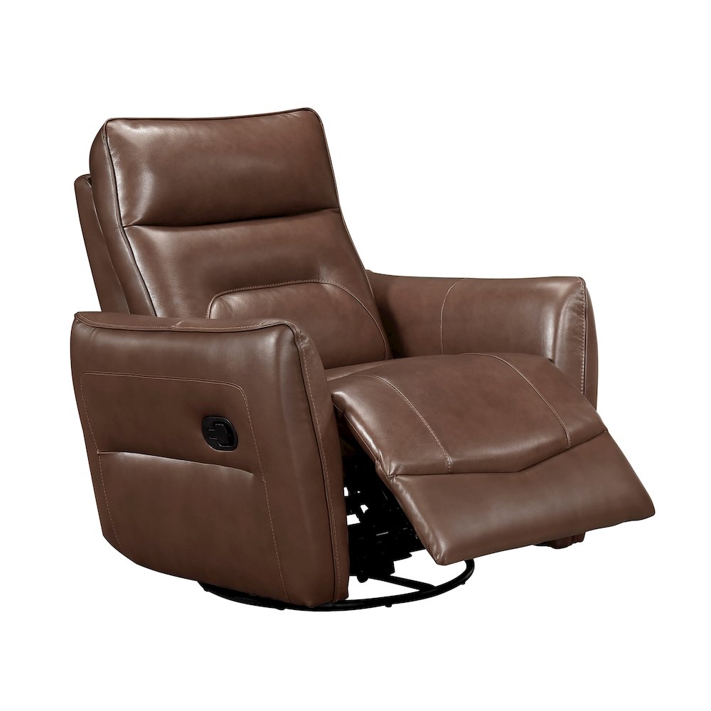 Thomas Leather Swivel Glider Reclining Chair in Toffee Brown. Picture 8