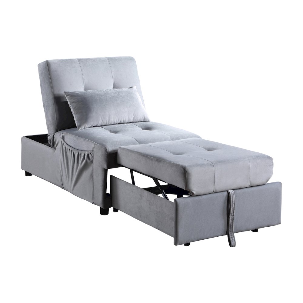 Garrell Velvet Storage Bench with Pull-Out Ottoman in Gray. Picture 4