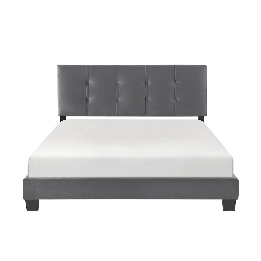 Newberry Velvet Queen Platform Bed, Dark gray color in Dark gray. Picture 3