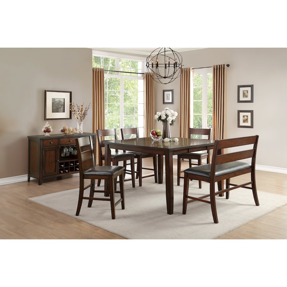 Mantello Wood Counter Height Dining Bench with Back  in Dark brown. Picture 2