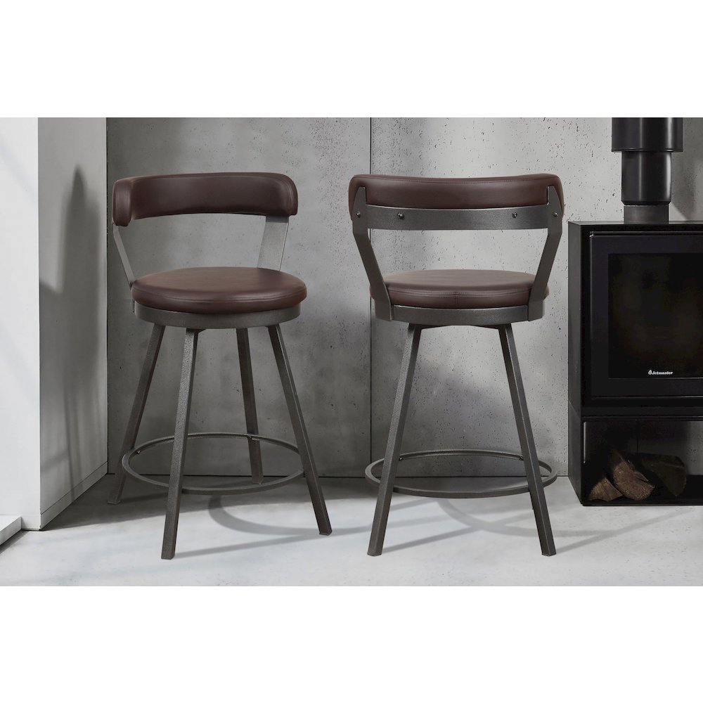 Appert Metal Swivel Counter Height Chair, set of 2 in Brown. Picture 2