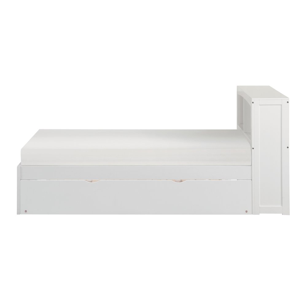 Galen Pine Twin Bookcase Bed with Twin Trundle in White. Picture 3