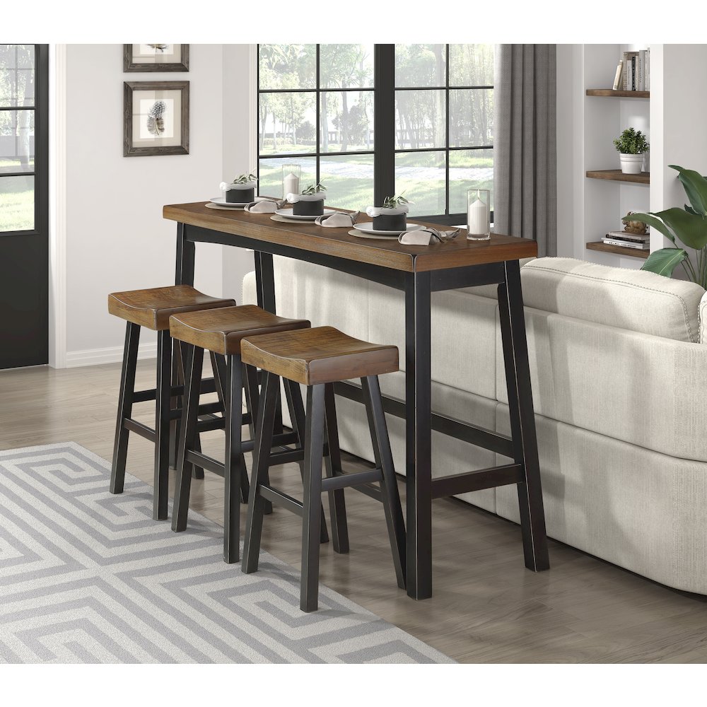 Caspian Solid Wood Pub Height Set (set of 4) in Black and Brown. Picture 2