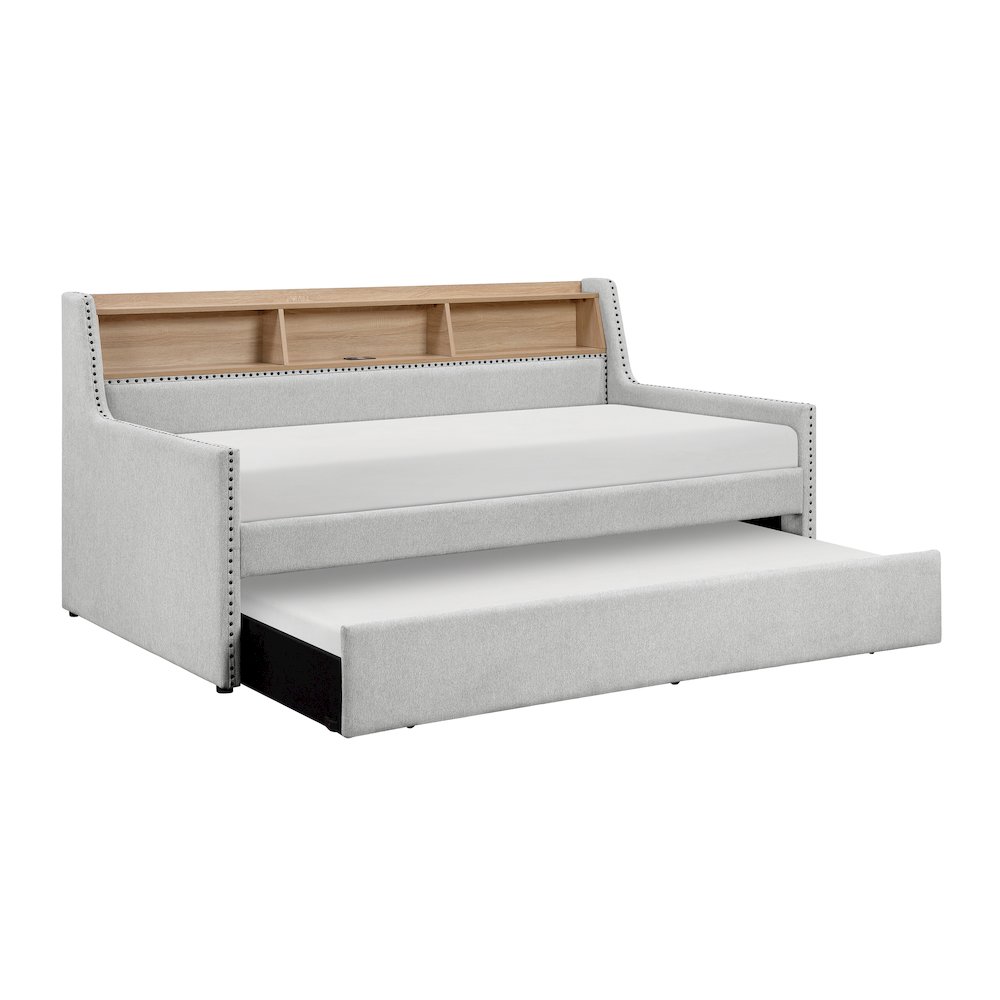 Baxter Textured Daybed with Trundle in Light Gray. Picture 1