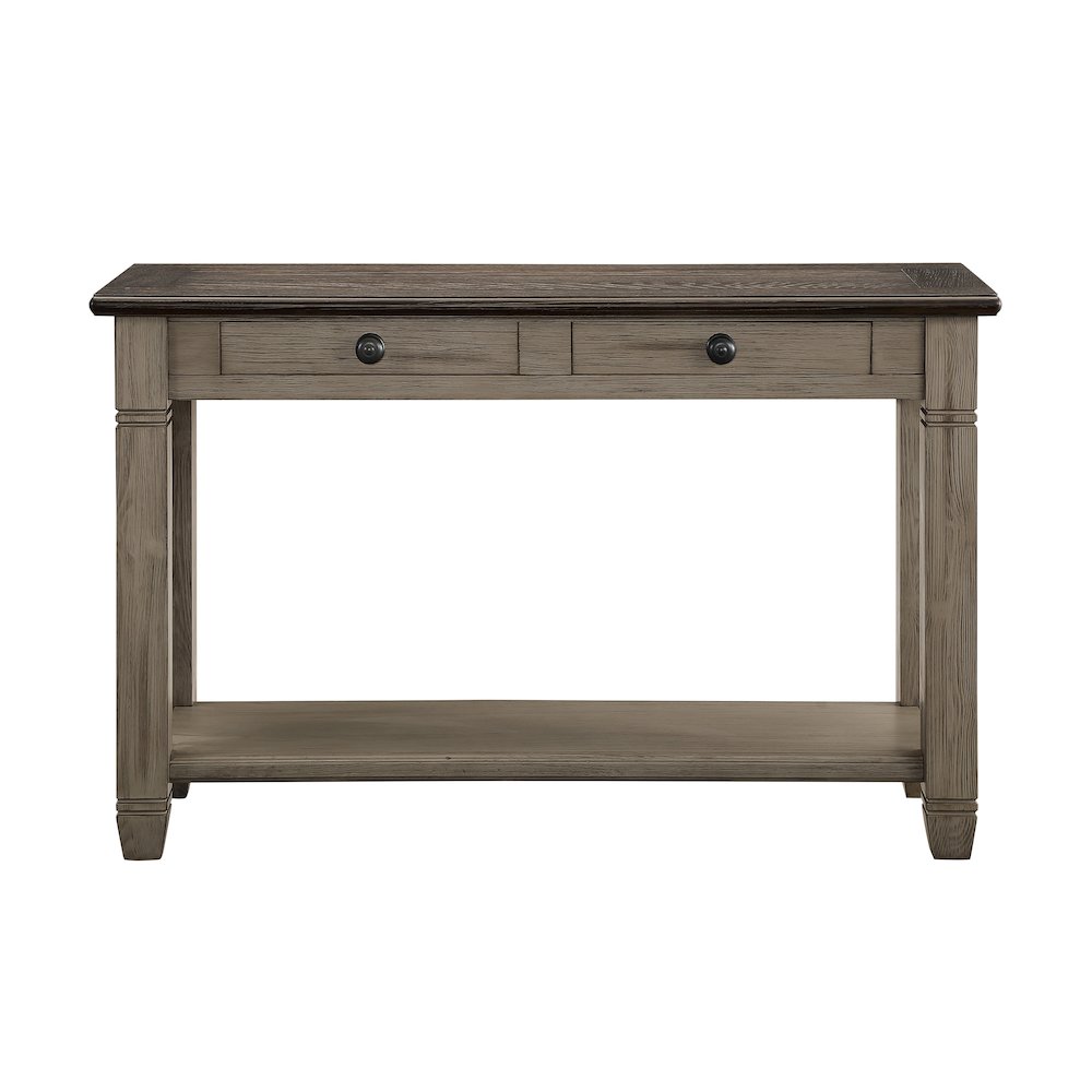 Granby Pine Sofa Table in 2-Tone Finish (Coffee and Antique Gray). Picture 4