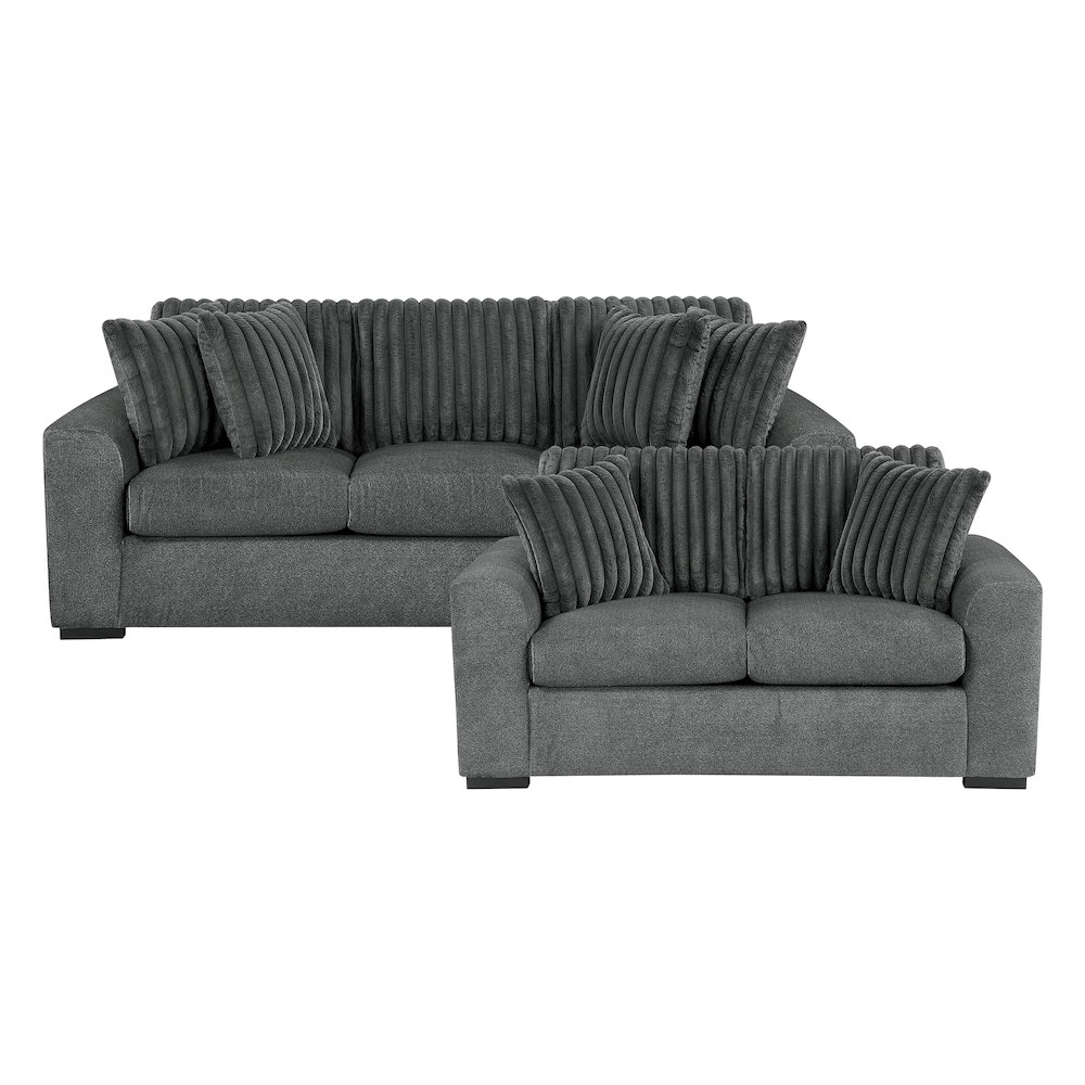 Athena Textured 2pc Set: Sofa, Loveseat in Dark Gray. Picture 3