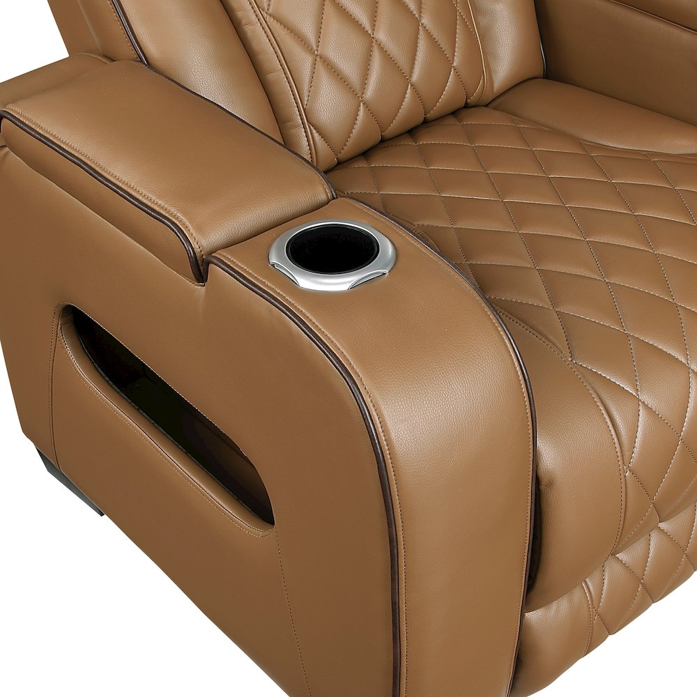 Fairway Faux Leather Power Double Reclining Love Seat in Brown. Picture 13