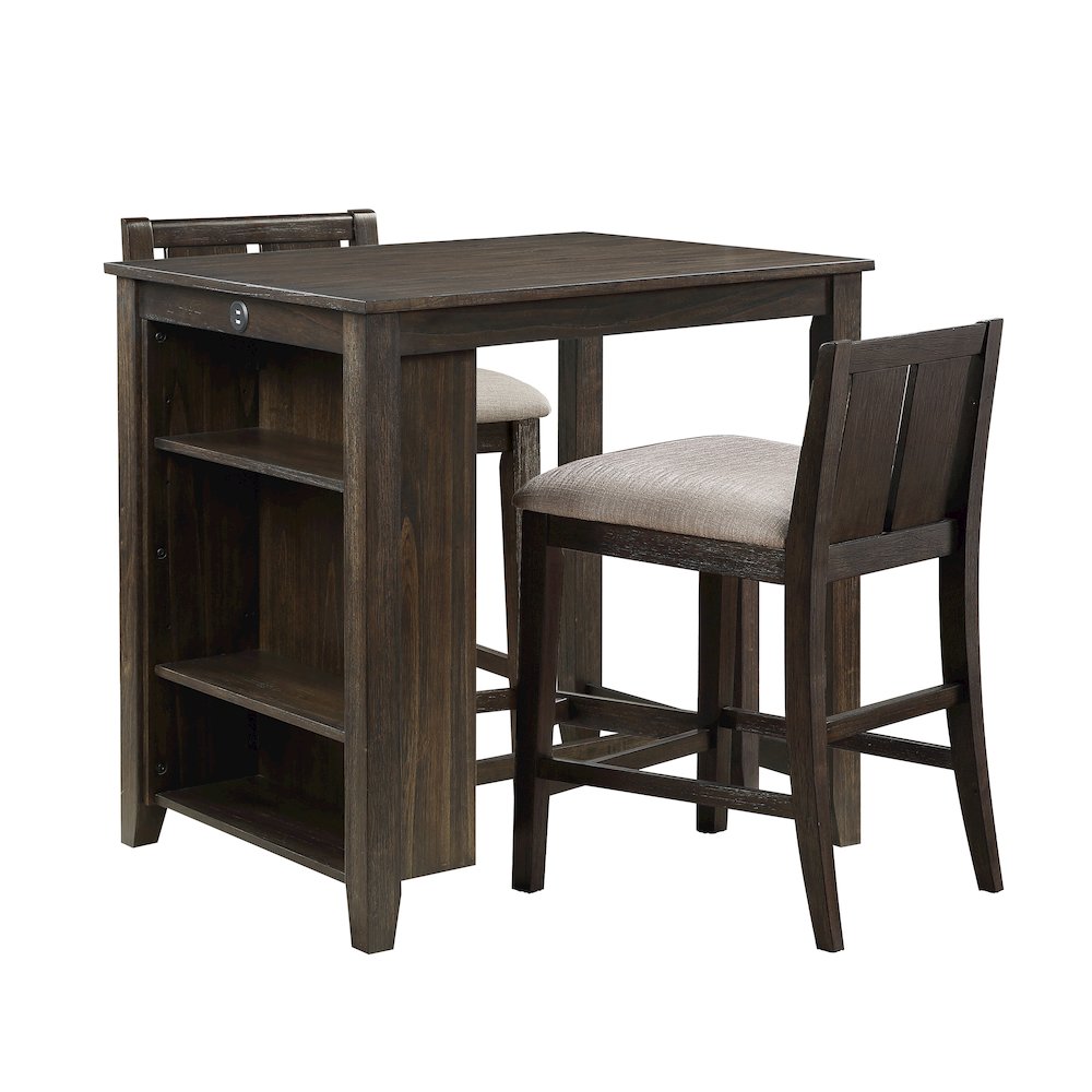 Daye Wood Veneer Counter Height Set (Set of 3) in Brown Finish. Picture 1
