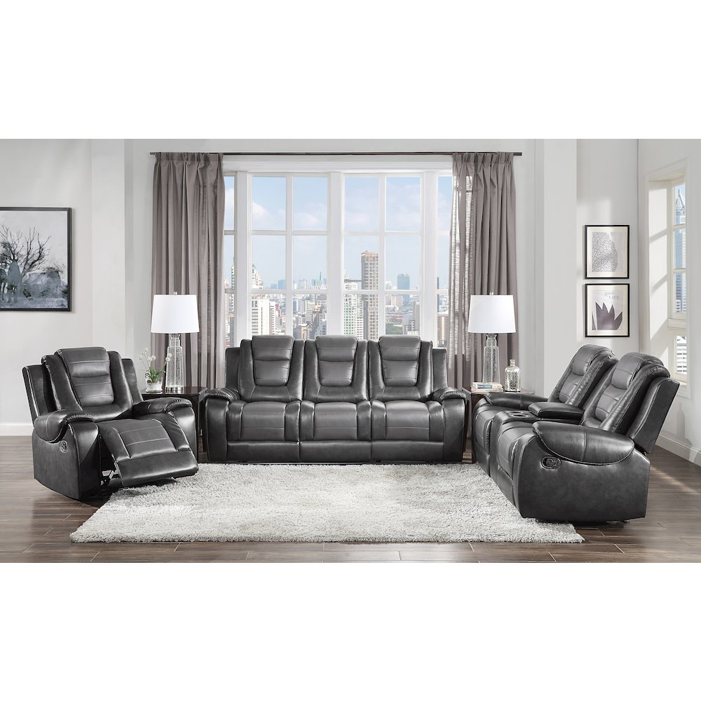Briscoe F. Leather Dbl Gldr Rclng L.Seat in 2-Tone (L. Gray and D. Gray). Picture 3
