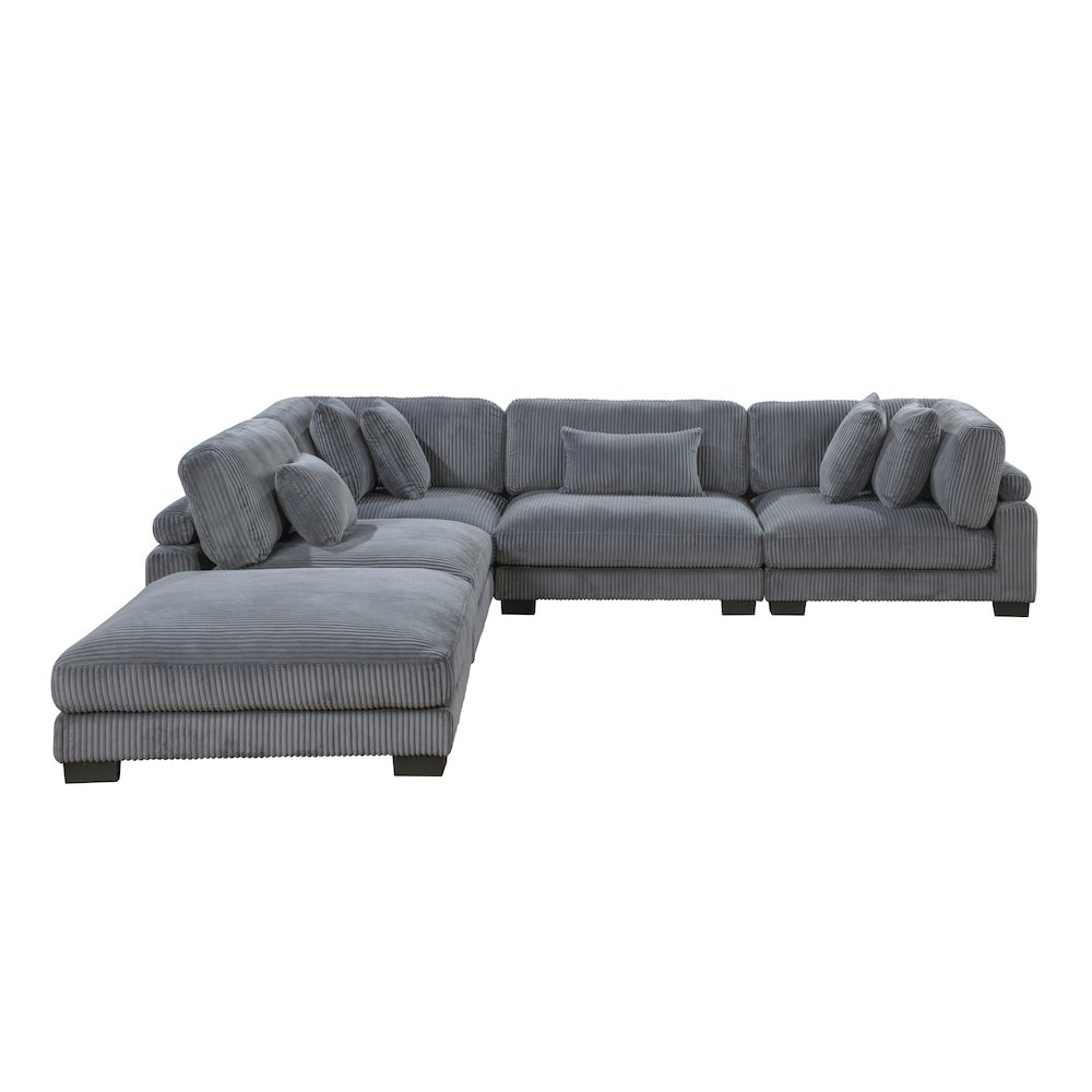 Traverse Corduroy 5-Piece Modular Sectional with Ottoman in Gray. Picture 10
