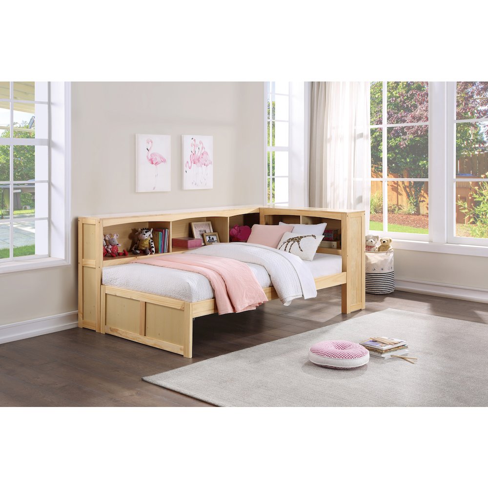 Bartly Pine Twin Bookcase Corner Bed in Natural Pine. Picture 2