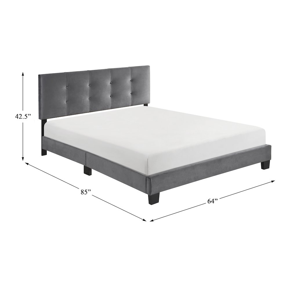 Newberry Velvet Queen Platform Bed, Dark gray color in Dark gray. Picture 4