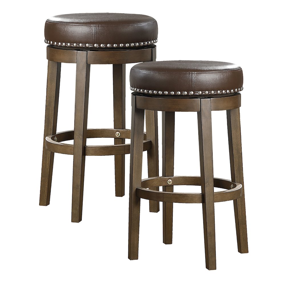 Westby Solid Wood 29" Round Swivel Stool, Set of 2 in Brown. Picture 3