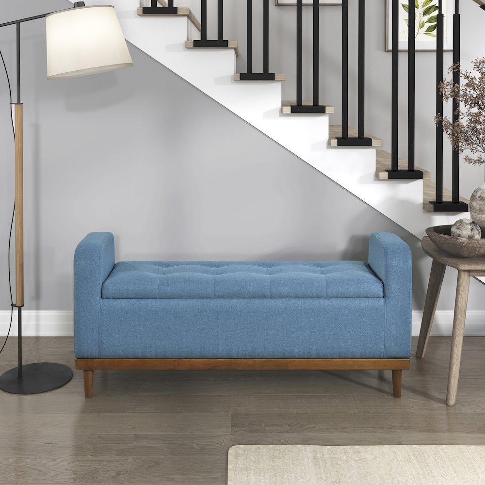 Brigitte Textured Lift Top Storage Bench in Blue. Picture 2