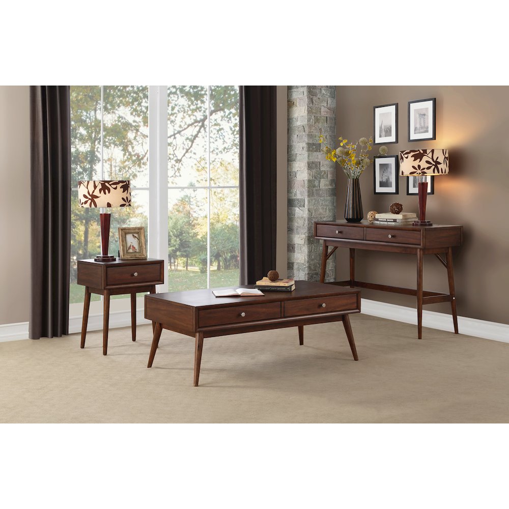 Frolic Rubberwood Sofa Table with Two Functional Drawers in Brown. Picture 2
