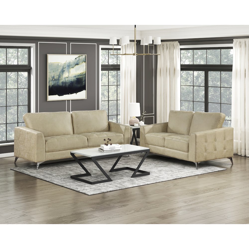 Cazon Microfiber Love Seat in Sand. Picture 3