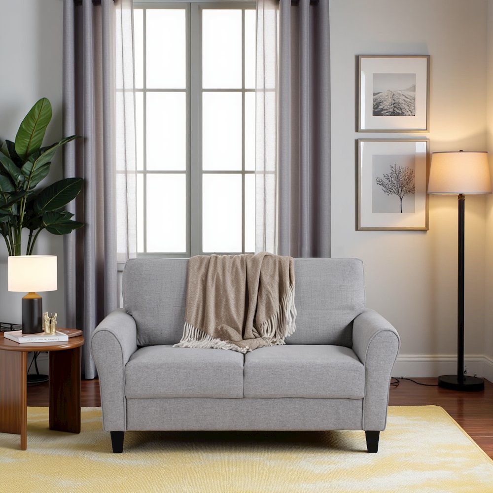 Dark Gray Upholstered Love Seat, Small Loveseat Sofa for Compact Spaces. Picture 2