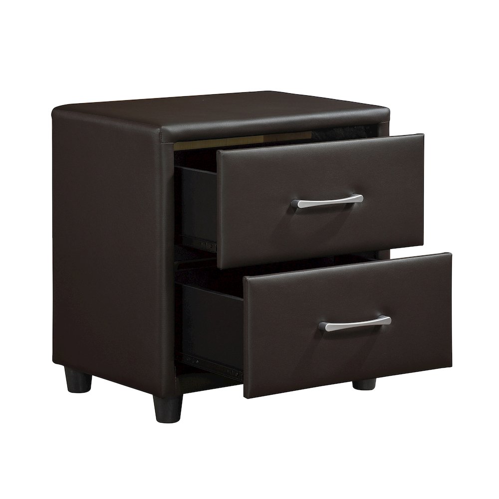 Lorenzi Faux Leather Nightstand in Dark Brown. Picture 4