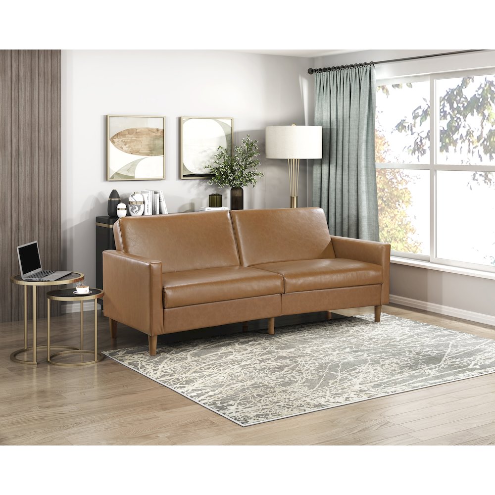 Carlton Faux Leather Elegant Lounger in Camel. Picture 2