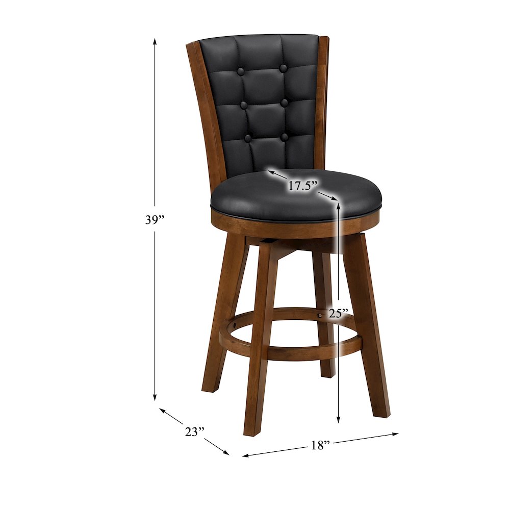 Medford Faux leather Counter Height Swivel Stool, set of 2 in Black. Picture 4